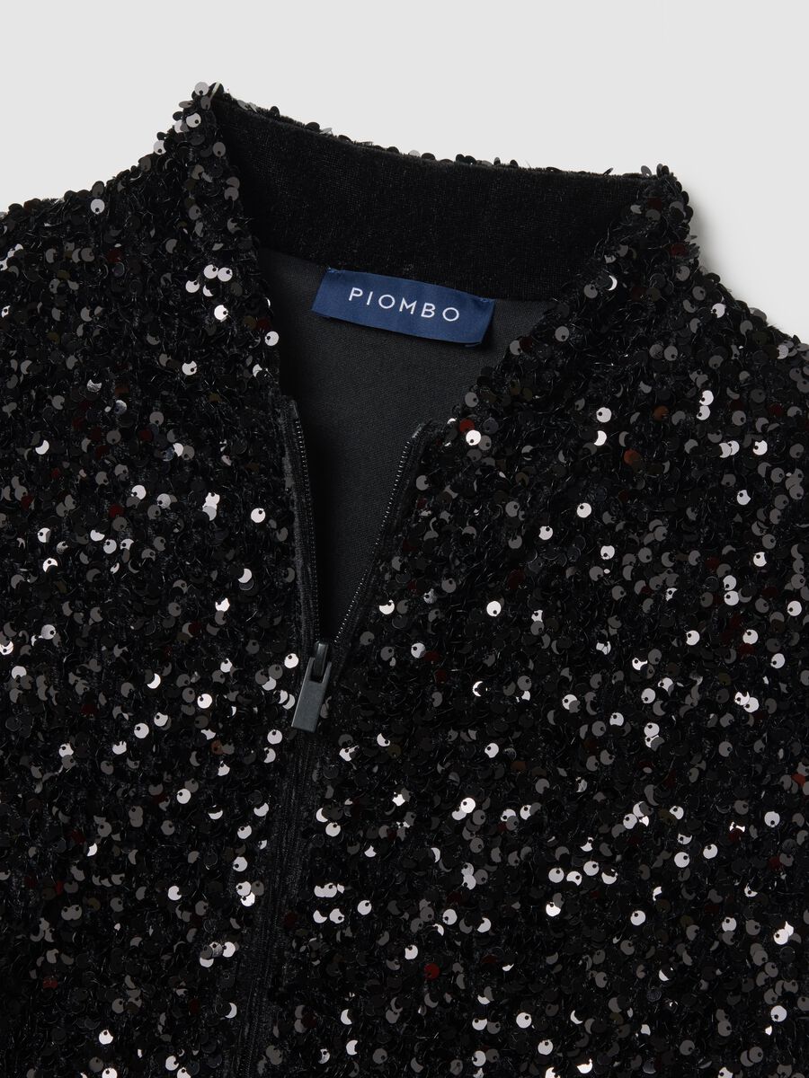 Black regular fit cardigan with zip and sequins_5