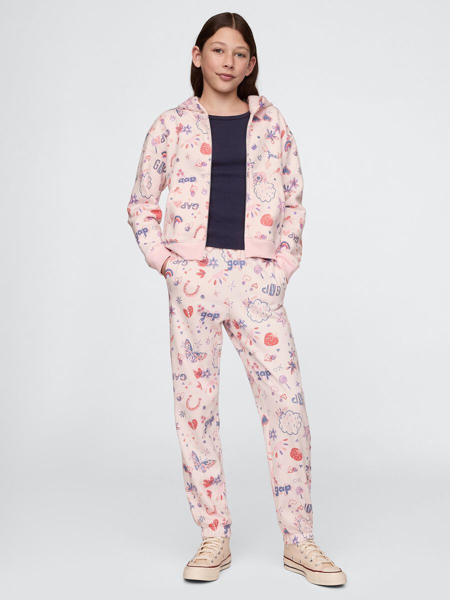 Pink joggers with drawstring and all-over print_0