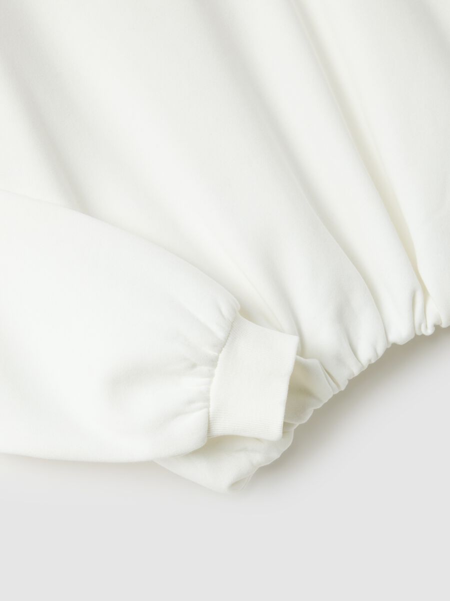 Oversized white cotton blend sweatshirt with V-neck_5