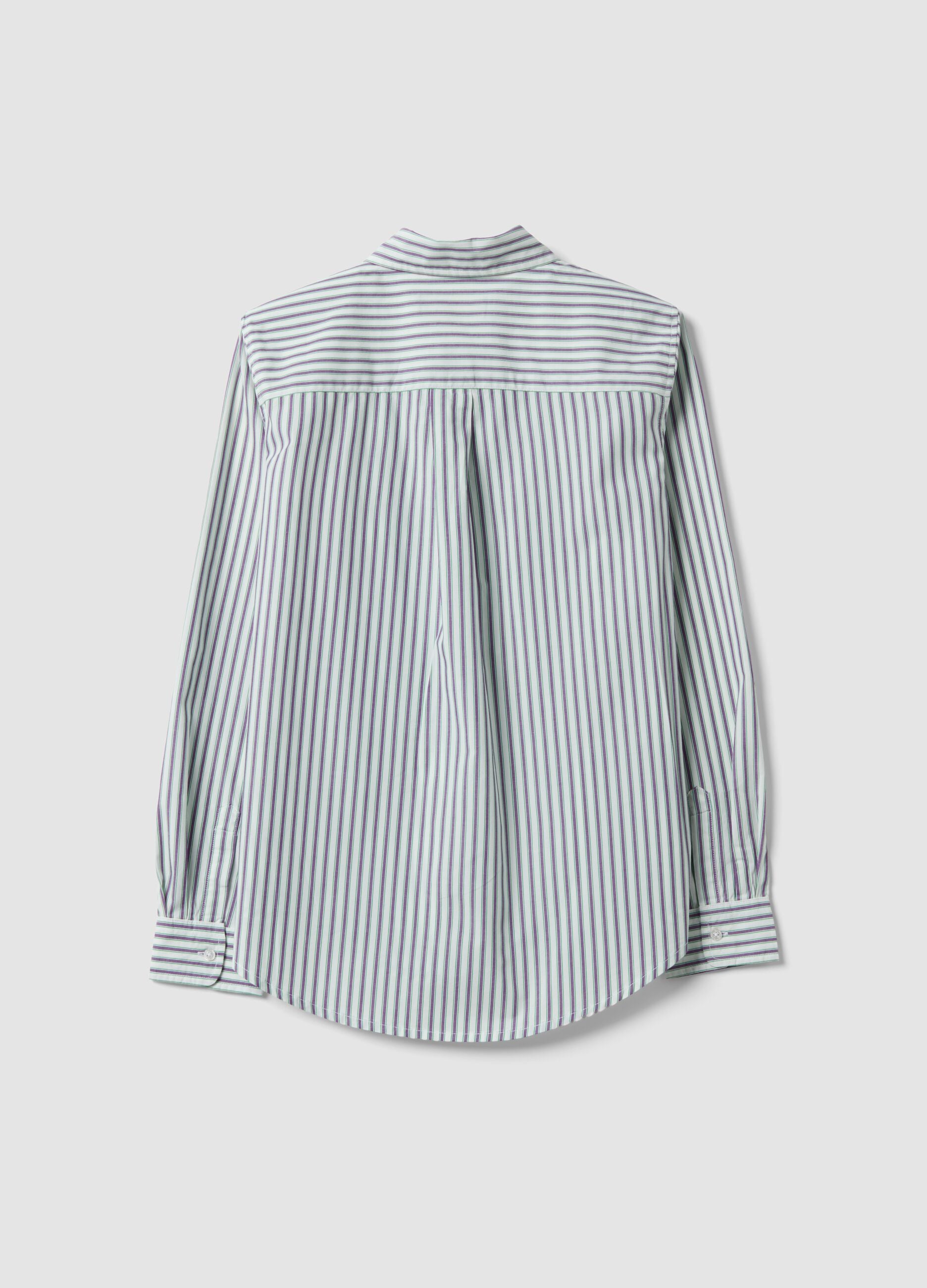 White cotton poplin shirt with purple stripes, regular fit
