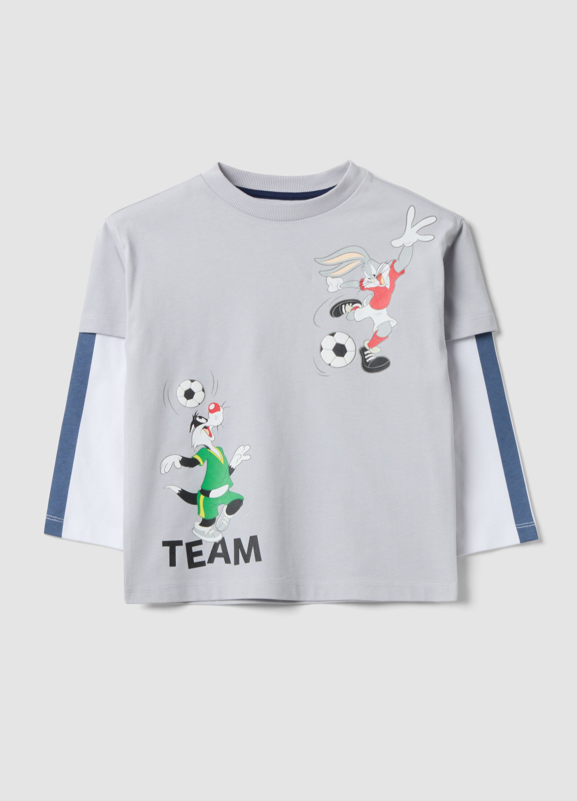 Grey pure cotton long-sleeve Looney Tunes print T-shirt for boys