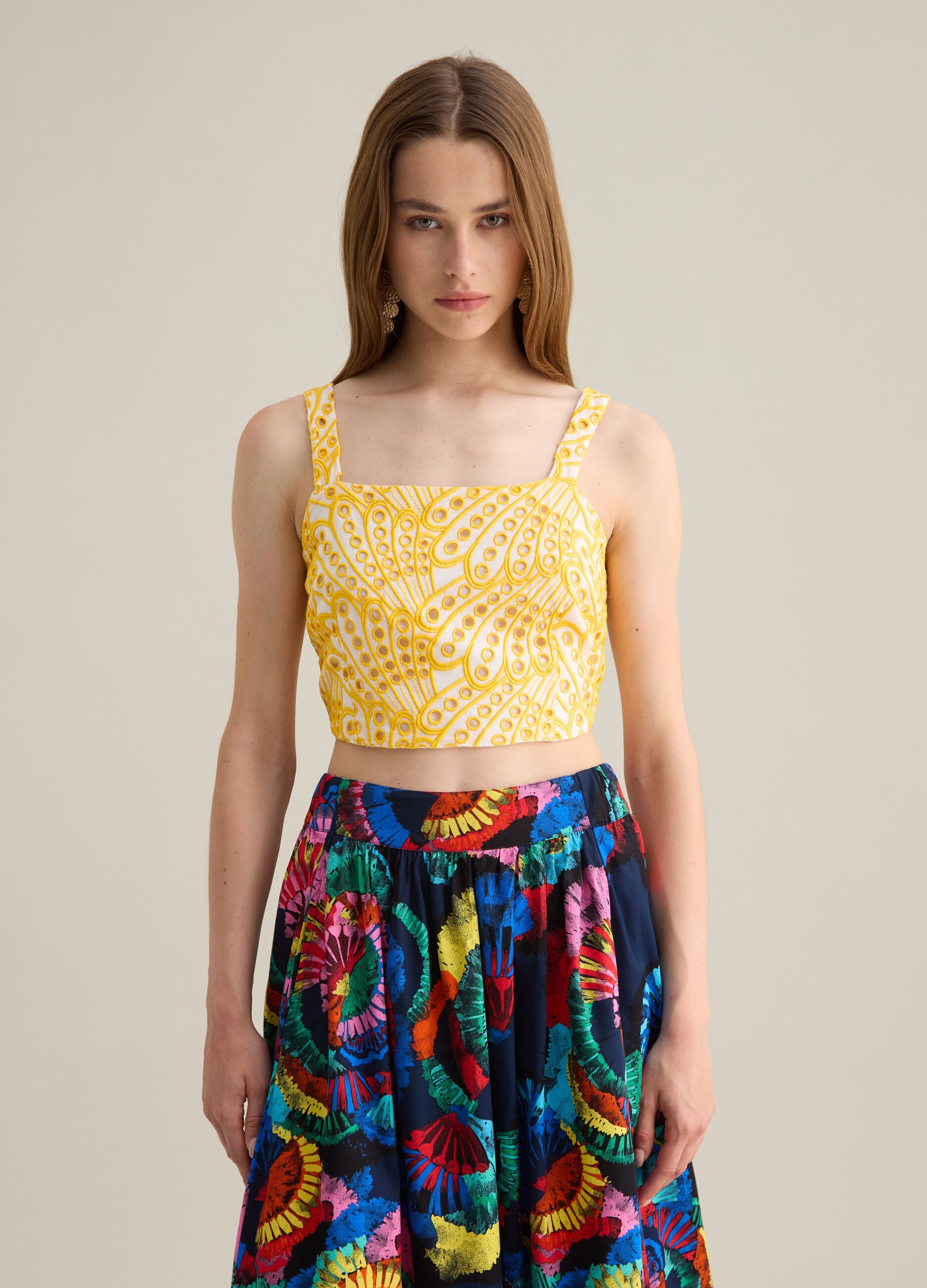 Women’s multicoloured crop top in 100% cotton with regular fit
