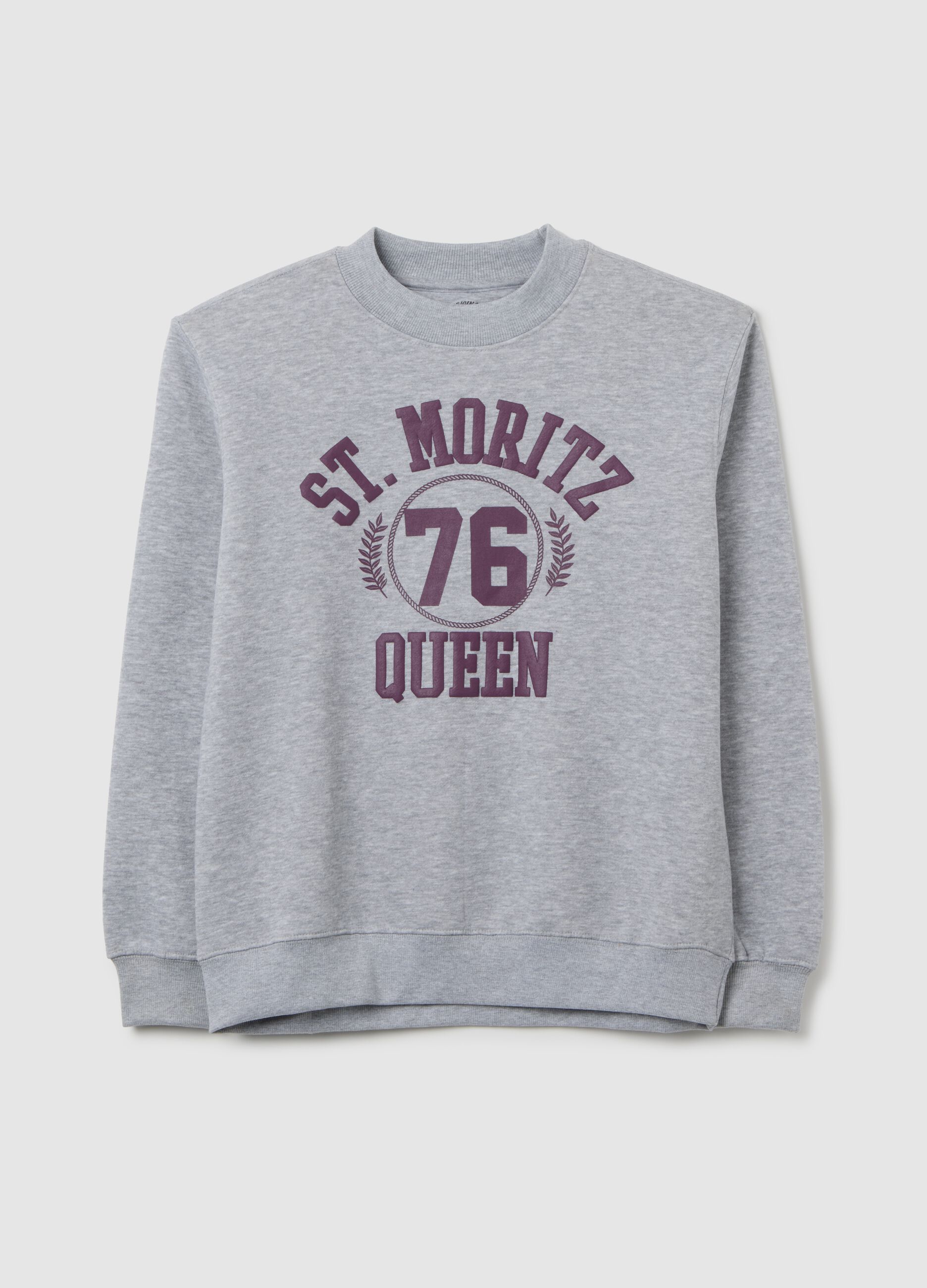Grey cotton blend sweatshirt with regular fit and crew neck