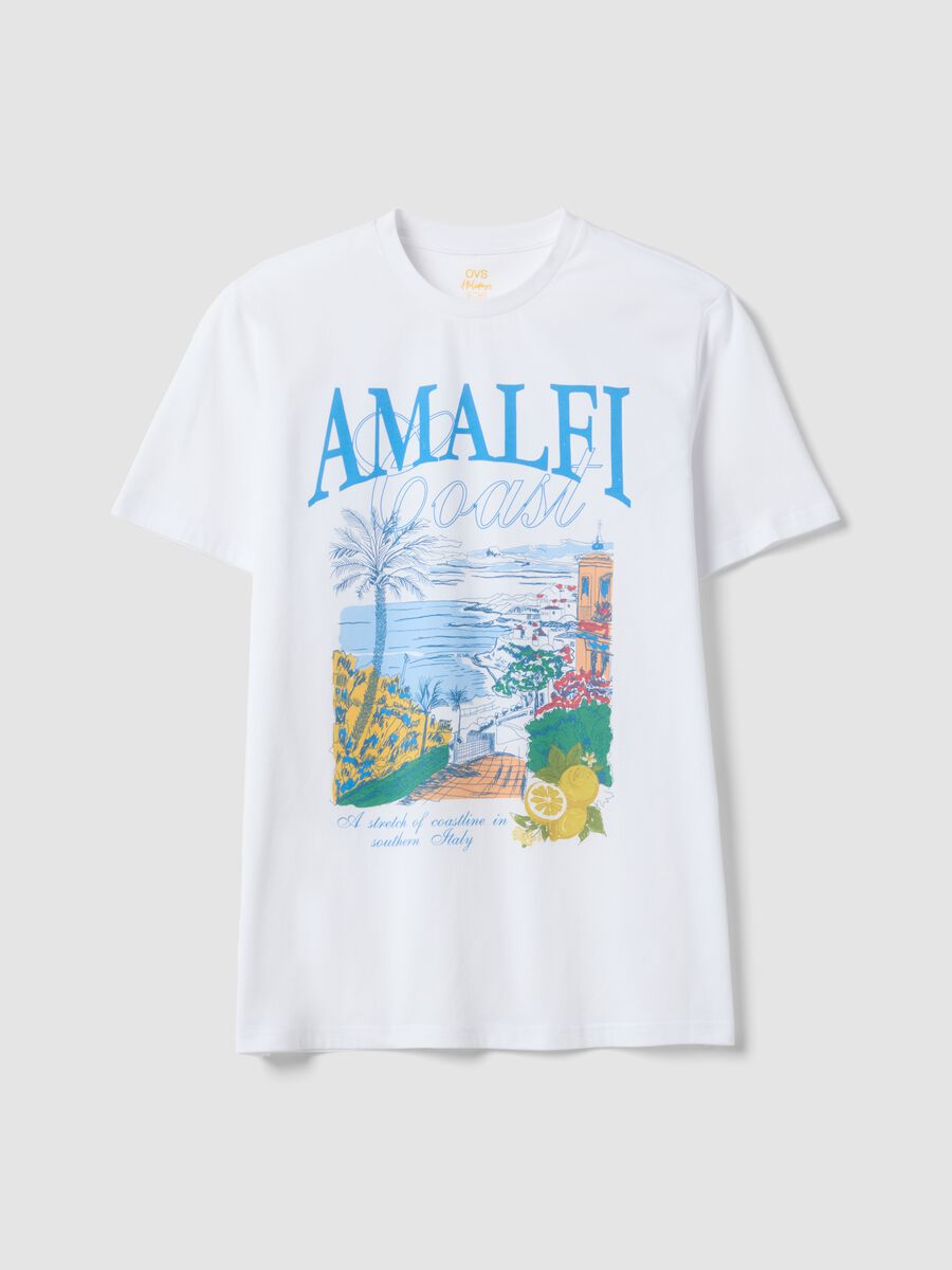 White pure cotton T-shirt with print, regular fit_4