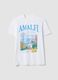 White pure cotton T-shirt with print, regular fit_4