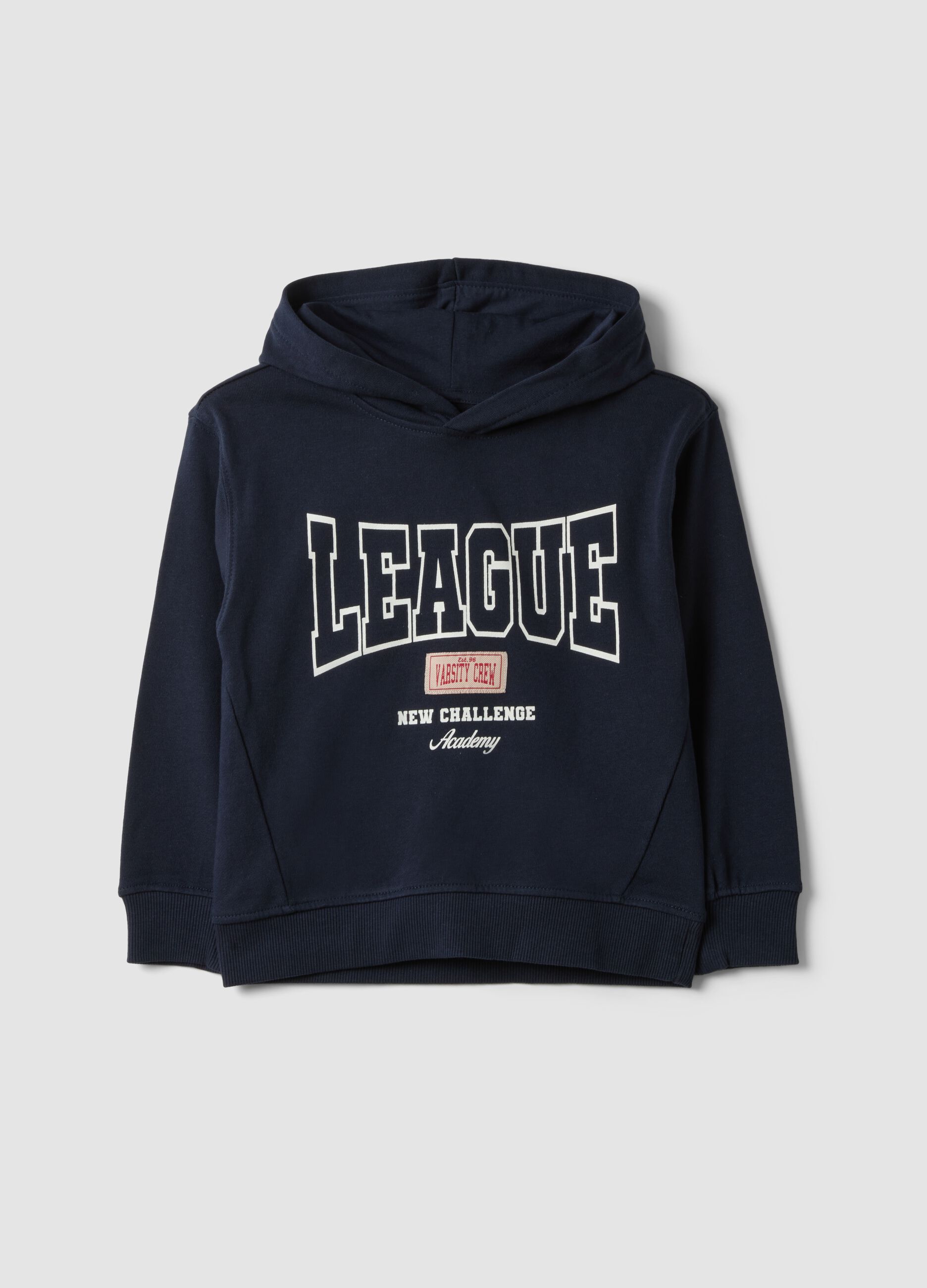Blue 100% cotton hoodie with front print for boys
