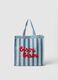 Multicolour striped shopper bag with embroidered inscription_0