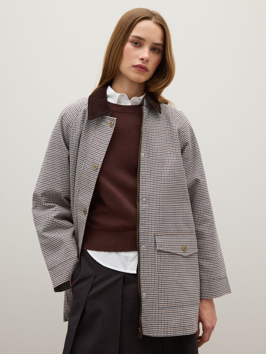 Multicolour check jacket in pure cotton with buttons and zip_1