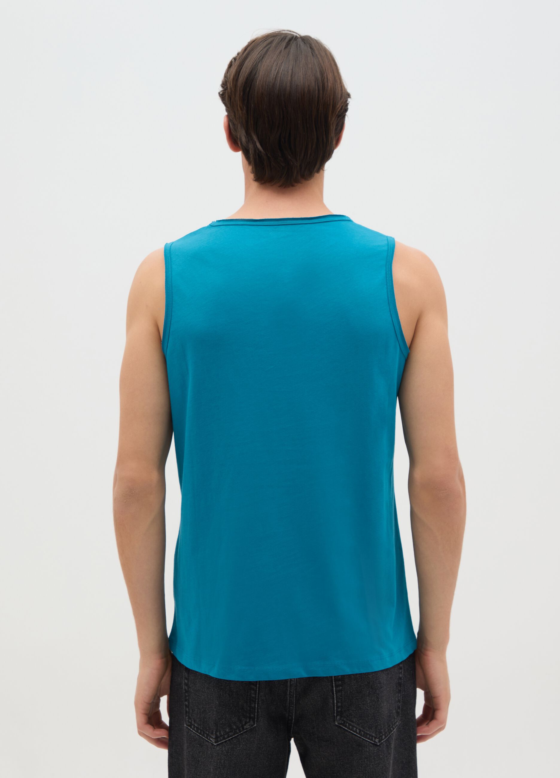 Canotta da uomo in puro cotone blu regular fit