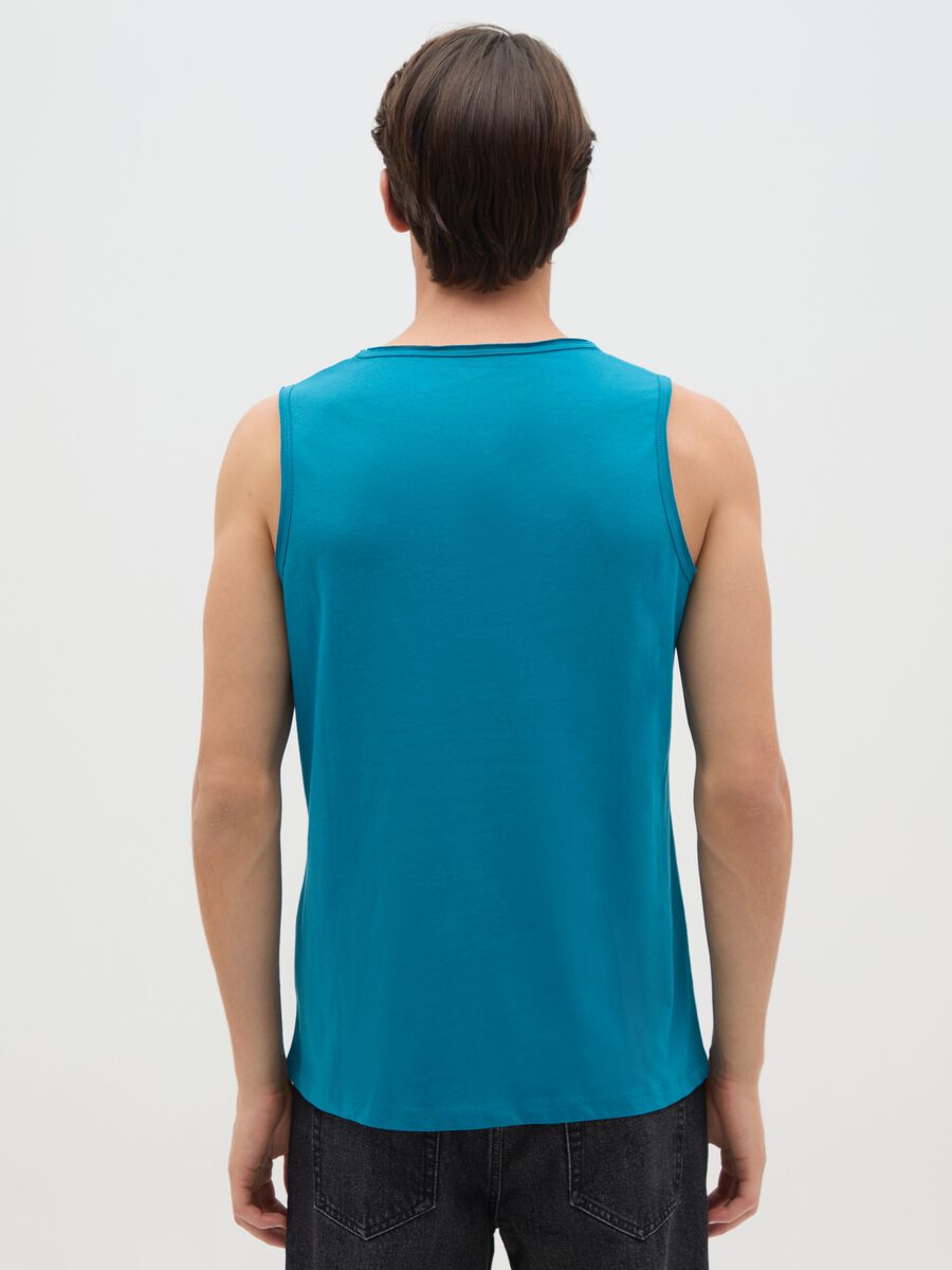 Men's blue pure cotton tank top regular fit_3