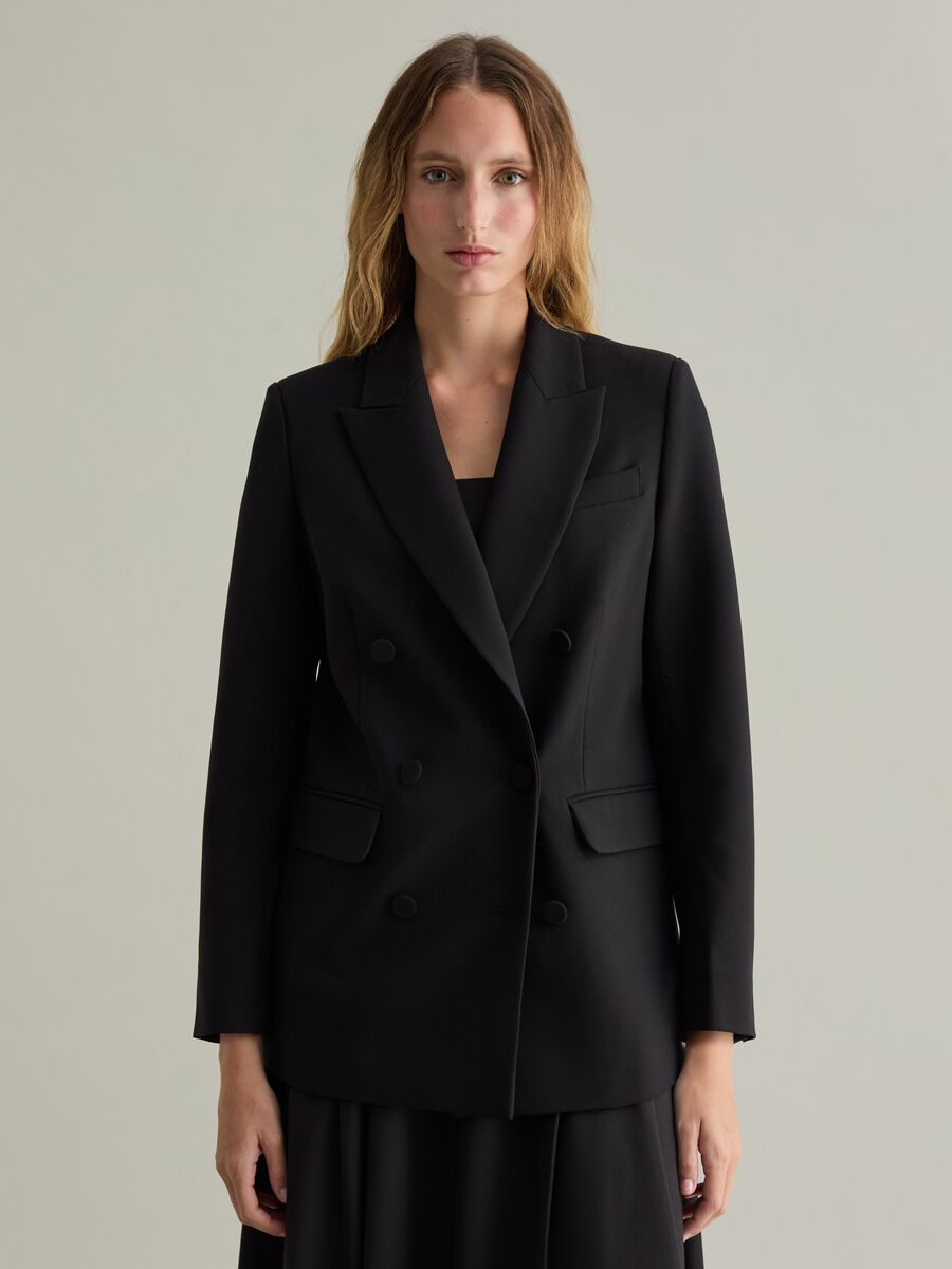 Solid colour double-breasted blazer_0