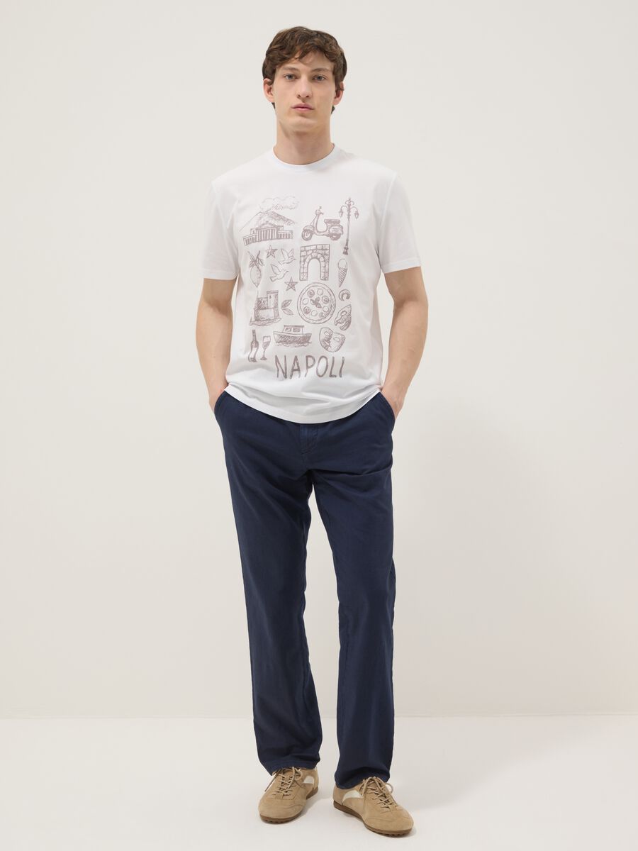 White pure cotton T-shirt with front print, regular fit_1