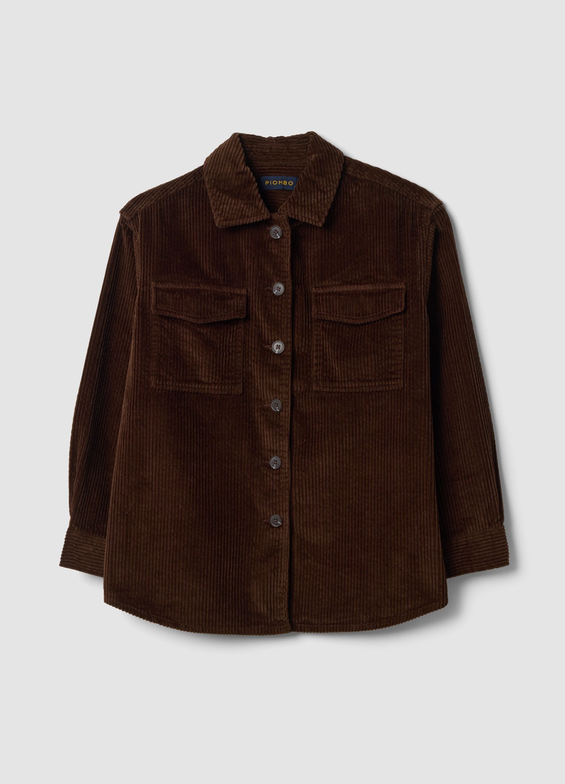 Camicia marrone scuro in puro cotone a coste