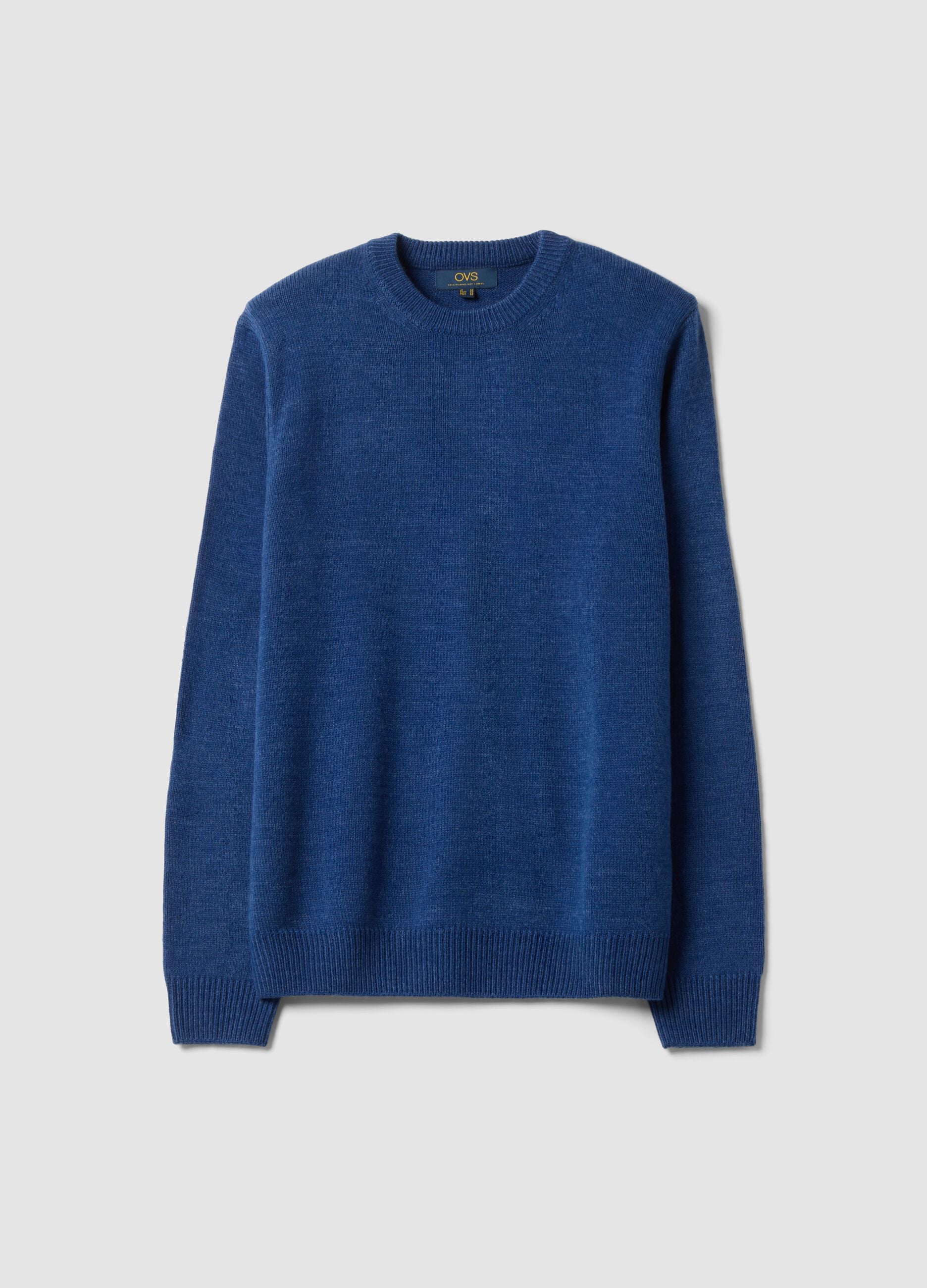 Blue crew-neck regular-fit jersey knit jumper