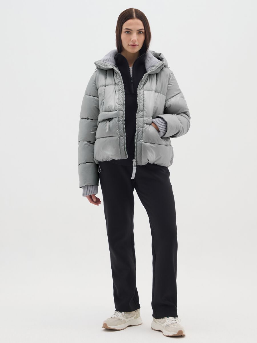 Piumino The Iconic Puffer grigio argento con cappuccio_1