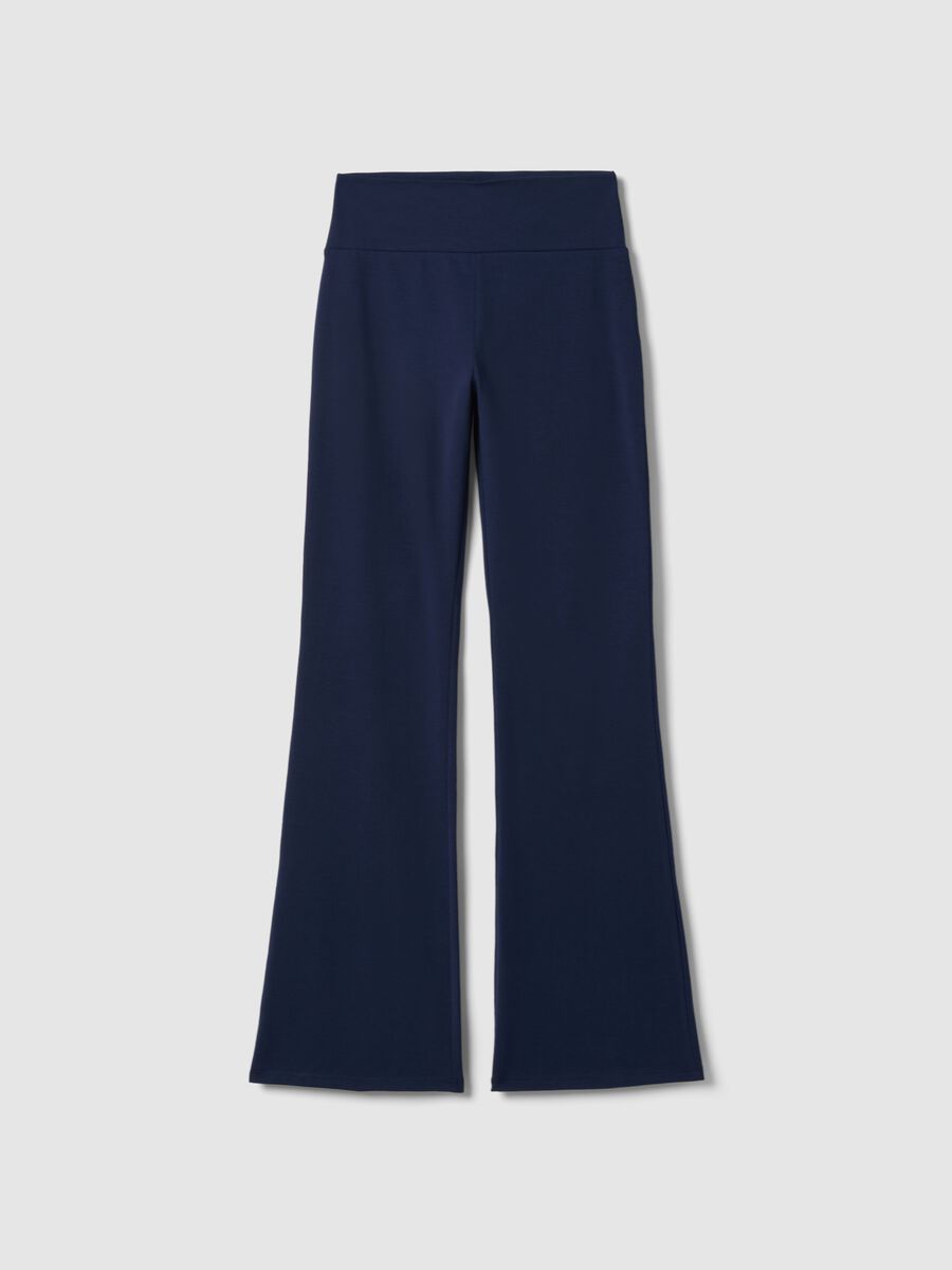 Blue Stretch Cotton Flare Fit Leggings_4