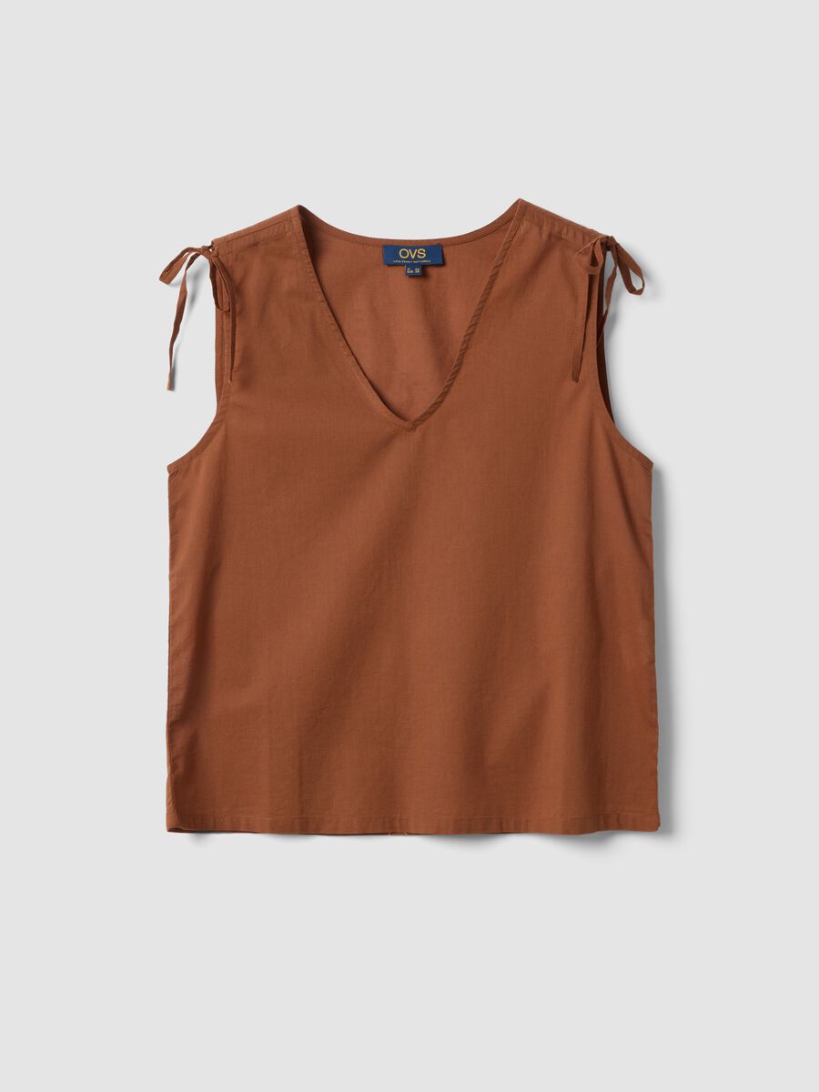Blusa marrone in puro cotone con stampa floreale_4