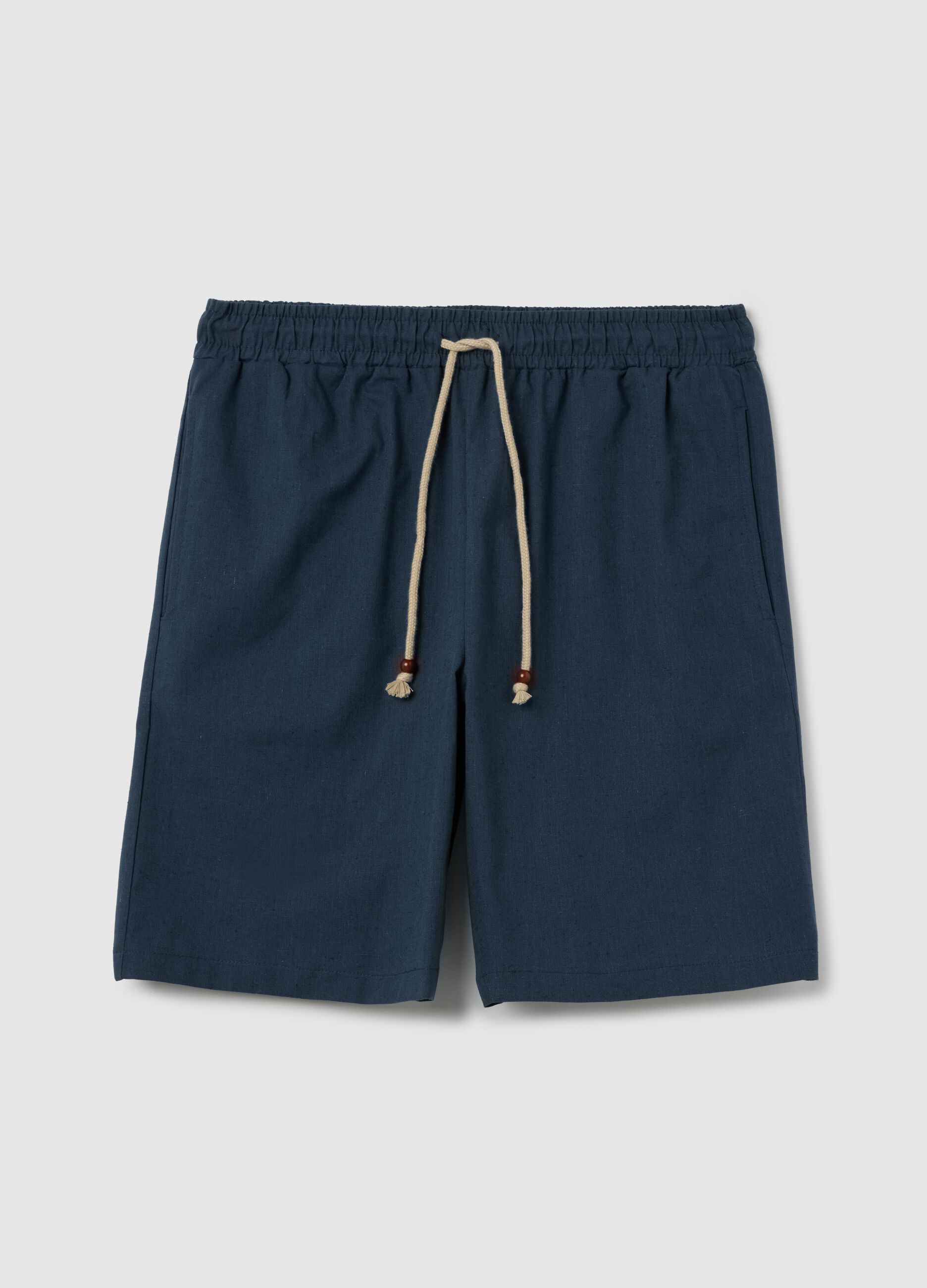 Blue pyjama shorts in cotton and linen