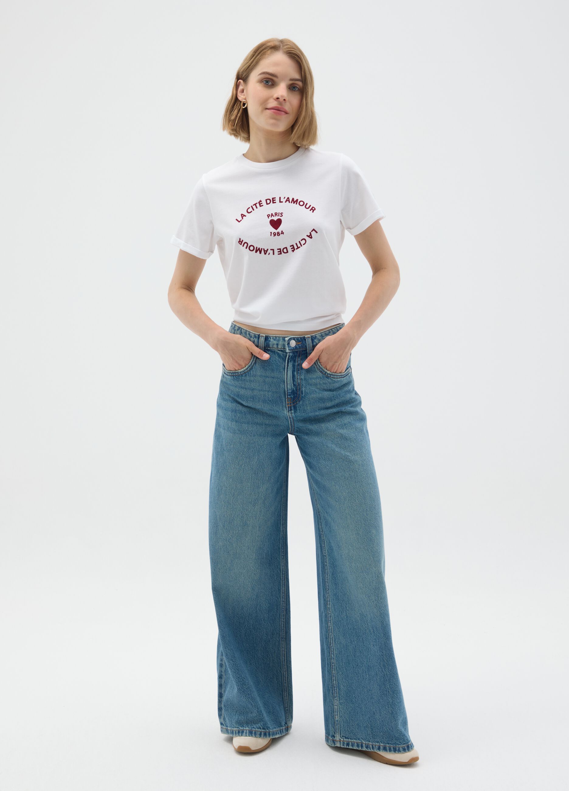 T-shirt in puro cotone bianca regular fit con stampa
