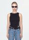 Black stretch cotton top with asymmetric hem and metal eyelets_1