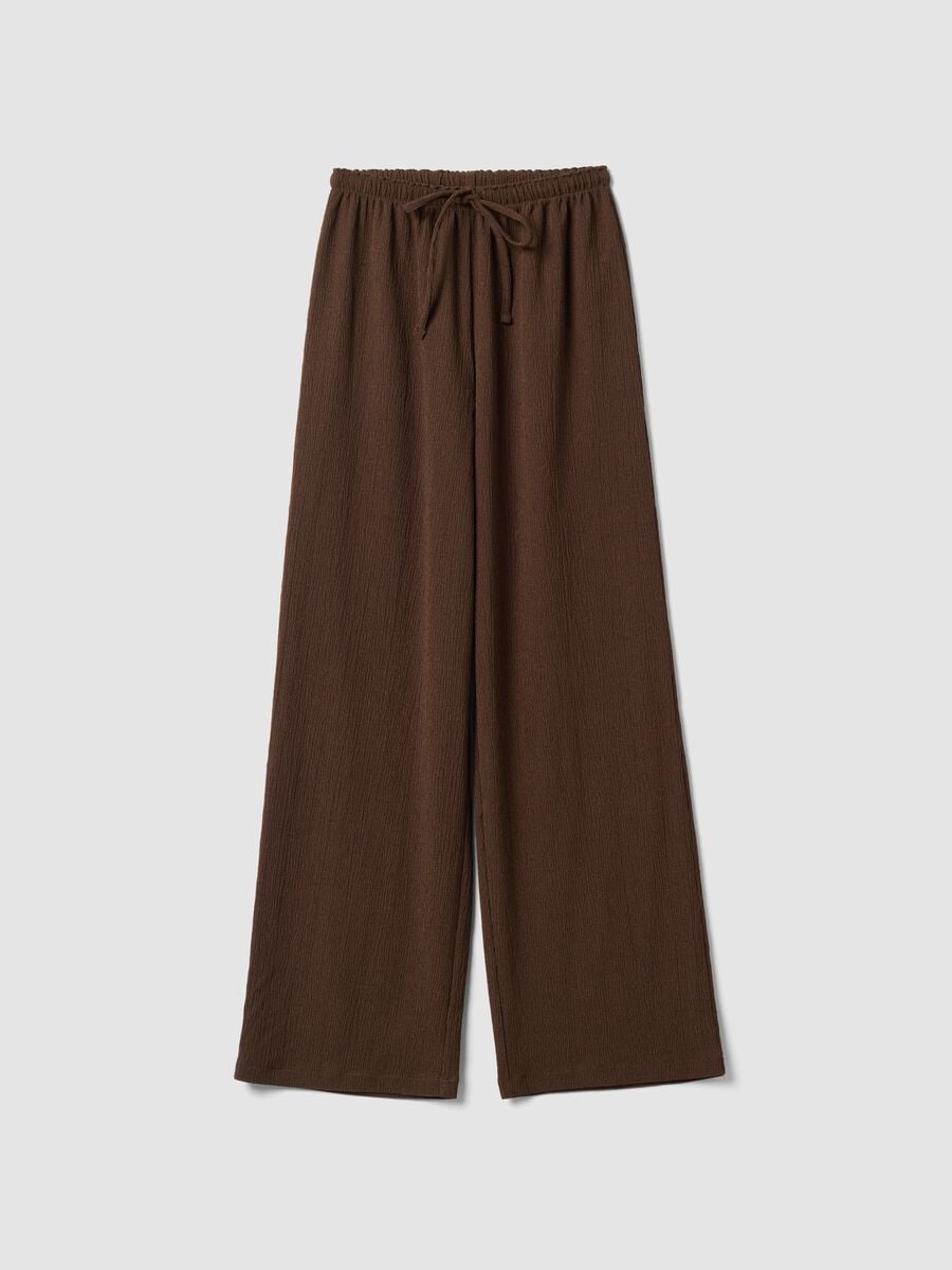 Pantaloni palazzo marroni in tessuto elasticizzato_4