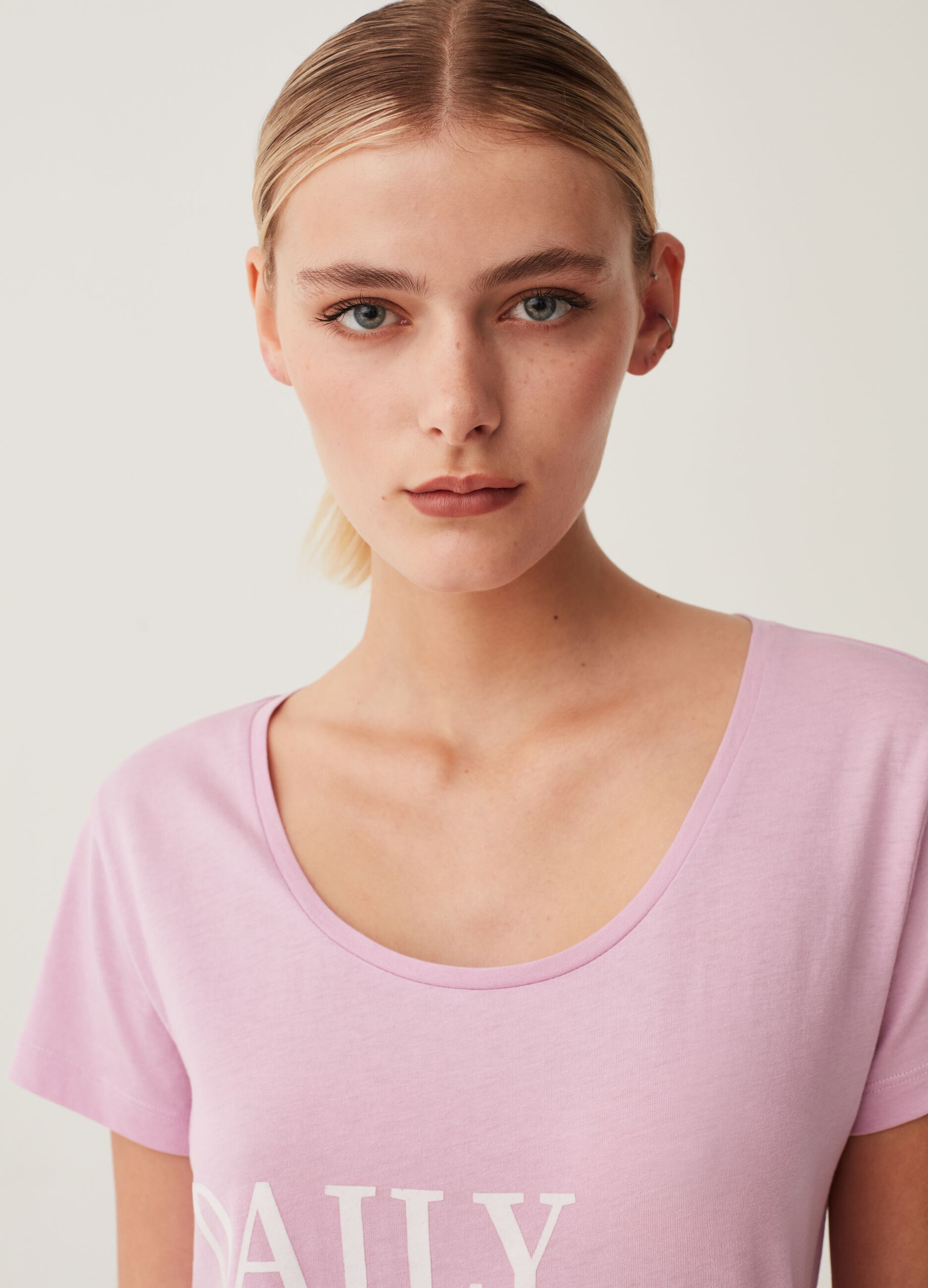 Camicia da notte corta con stampa lettering_1