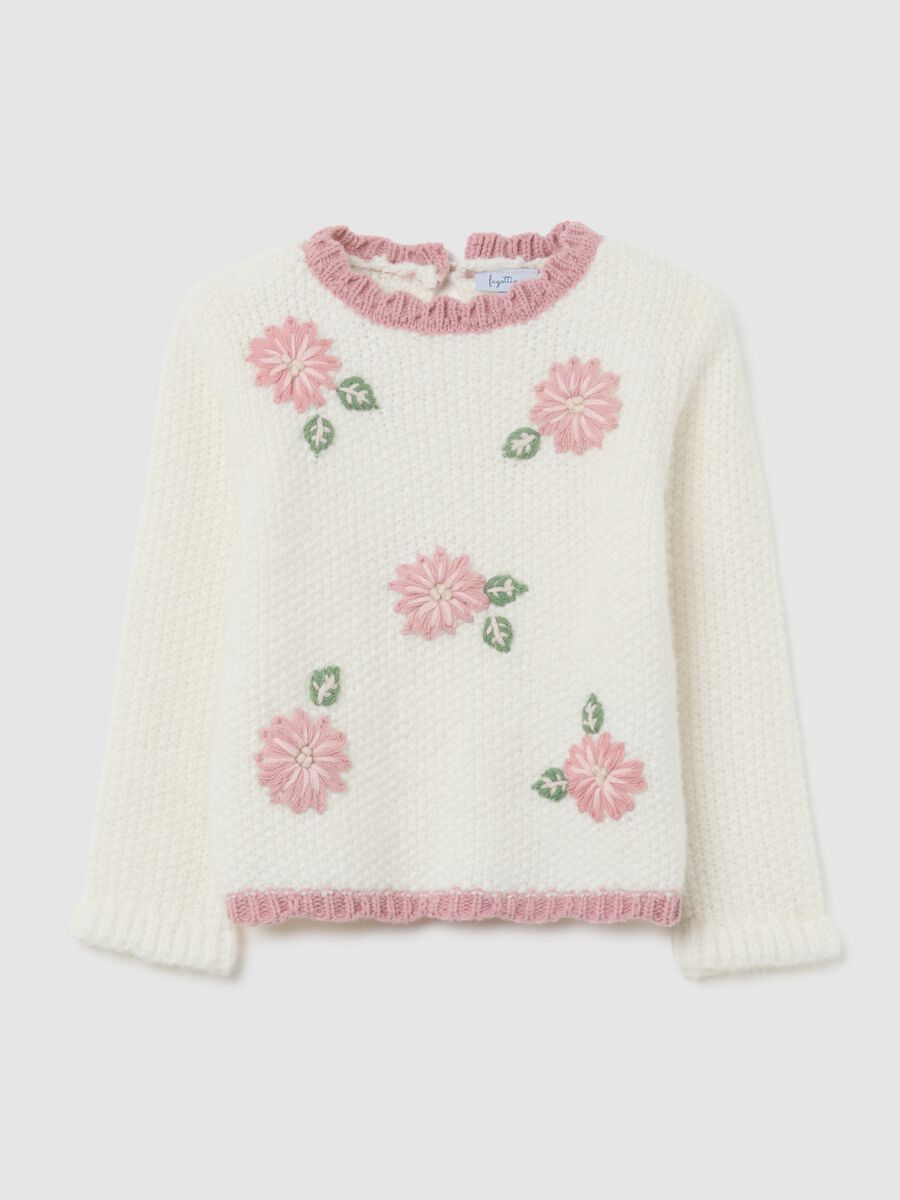 Maglione bianco da bimba regular fit con ricami_0