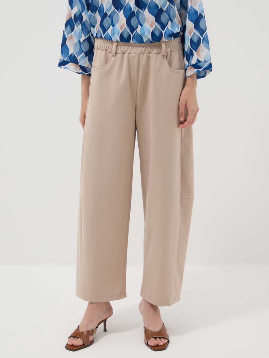Beige wide-leg trousers in stretch cotton_1