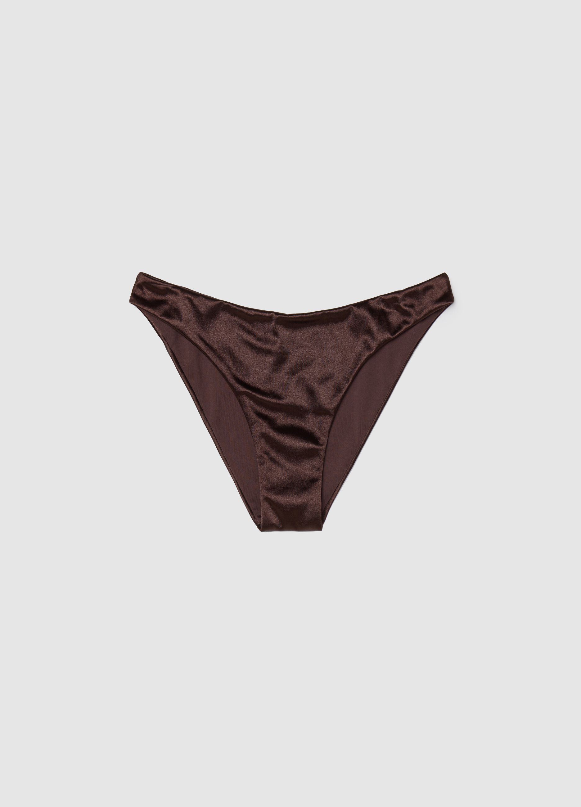 Brown satin-effect bikini briefs