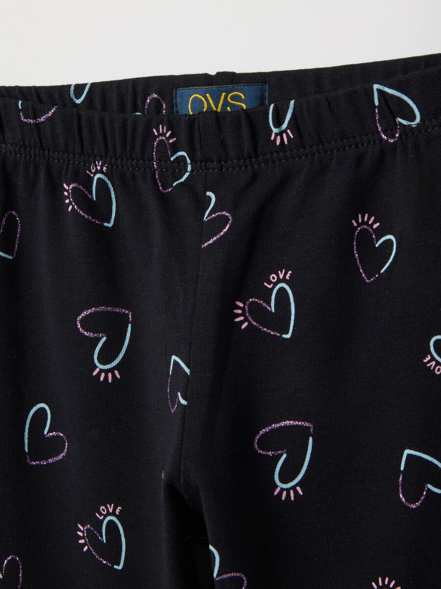 Girls' black stretch cotton skinny fit leggings with hearts_2