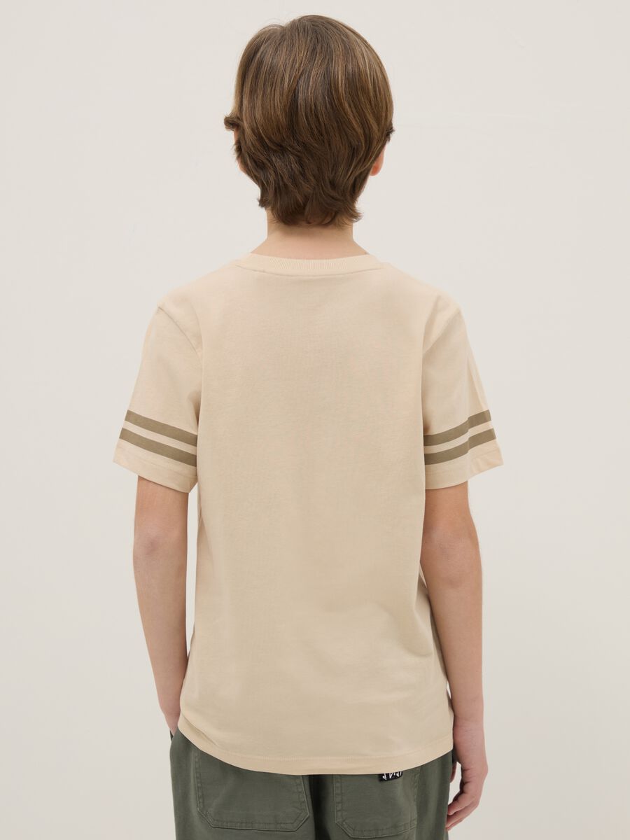 Beige pure cotton boy's regular fit T-shirt with New York print_1