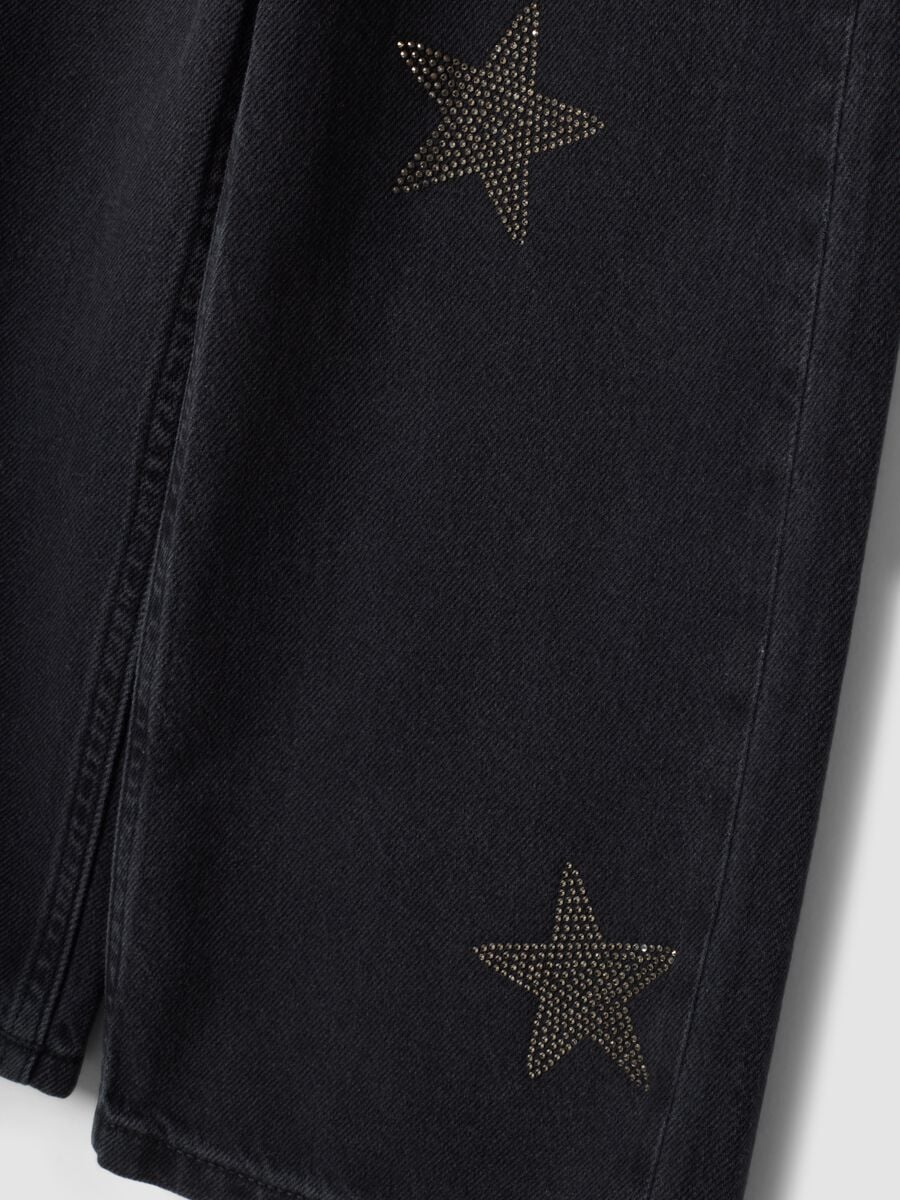 Jeans blu wide leg in puro cotone con stelle_1