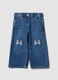 Jeans blu chiaro wide leg in cotone elasticizzato con ricami Minnie_0