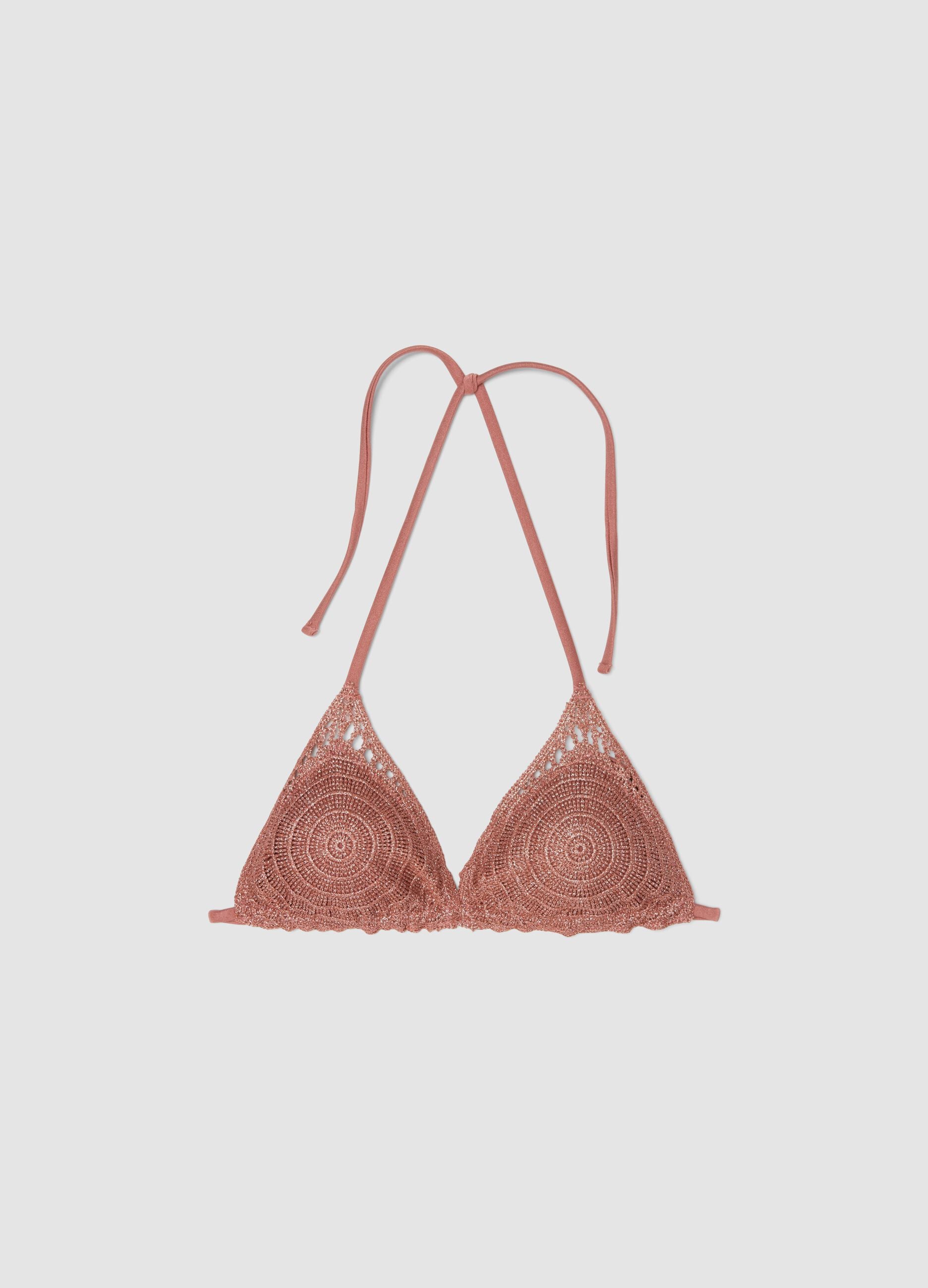 Pink metallic crochet triangle bikini top