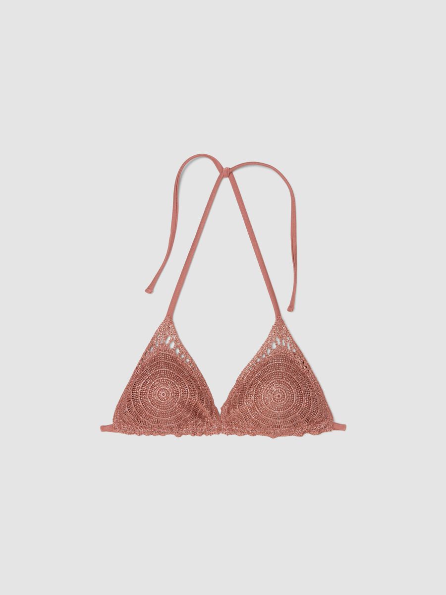 Pink metallic crochet triangle bikini top_5