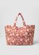 Pink pure quilted cotton beach bag with floral print_1