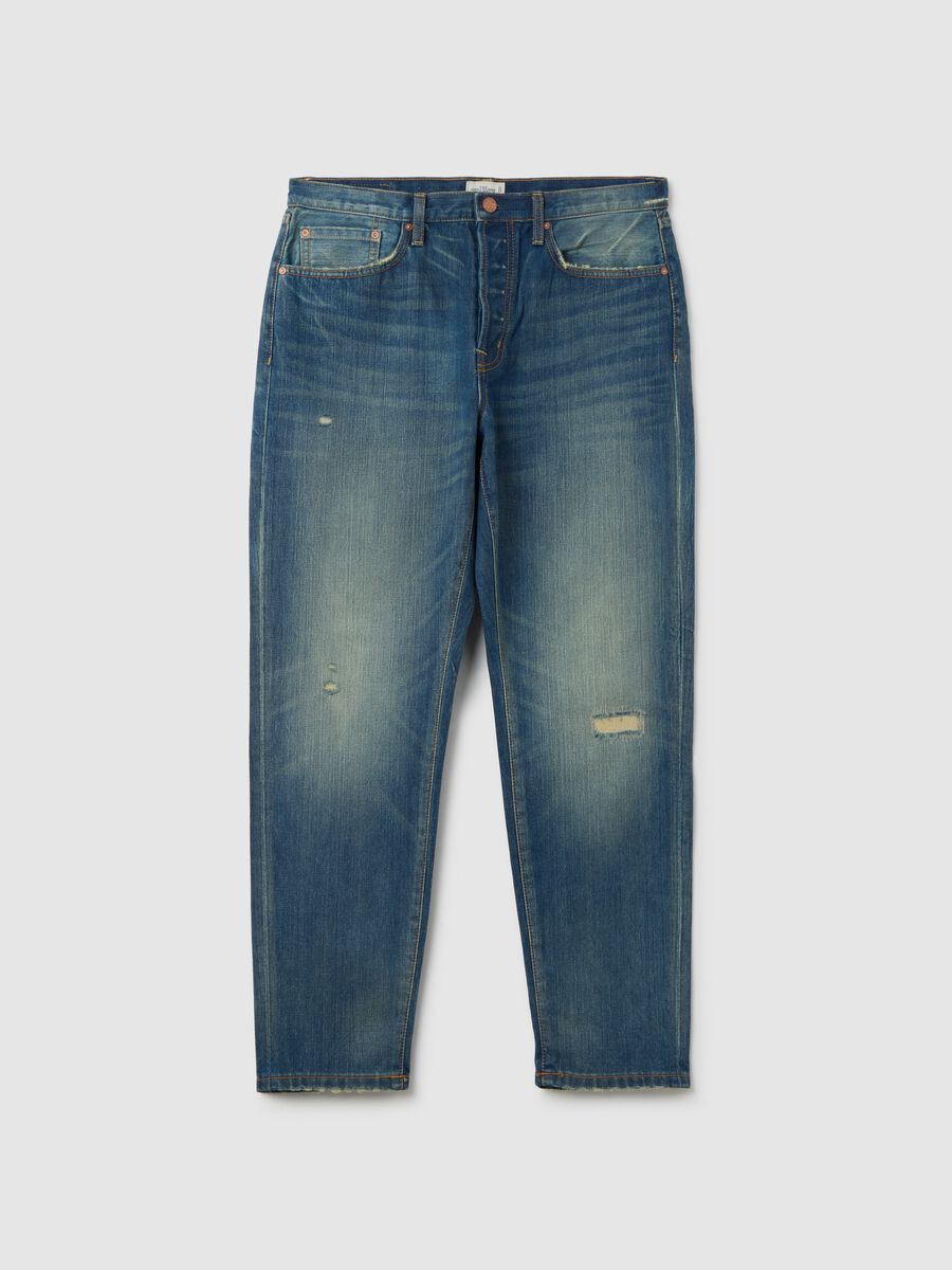 Pure Cotton Denim Regular Tapered Jeans_0