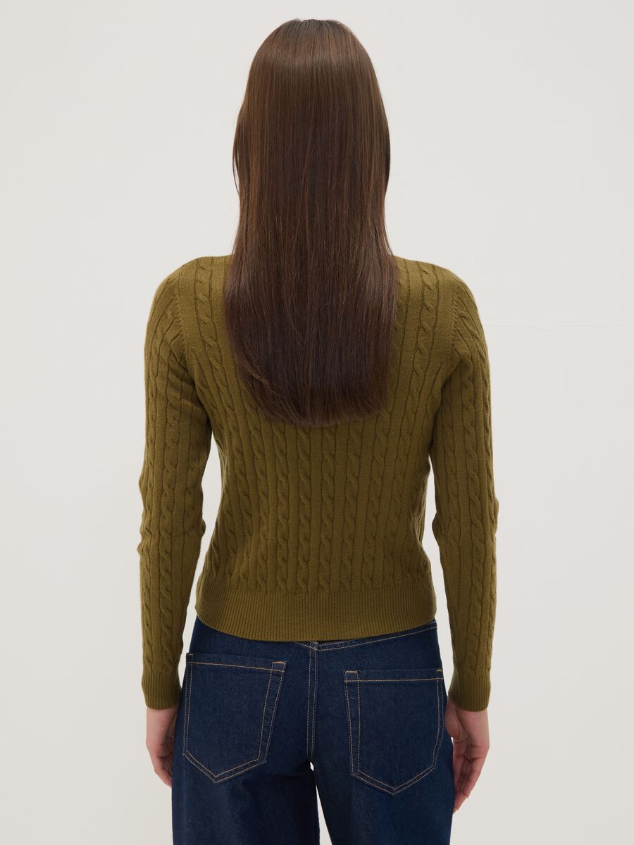 Maglia girocollo verde a trecce regular fit_3