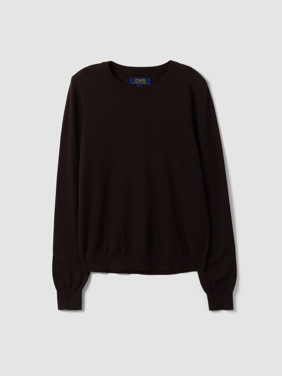 Brown crew-neck wool-blend jumper, regular fit_4