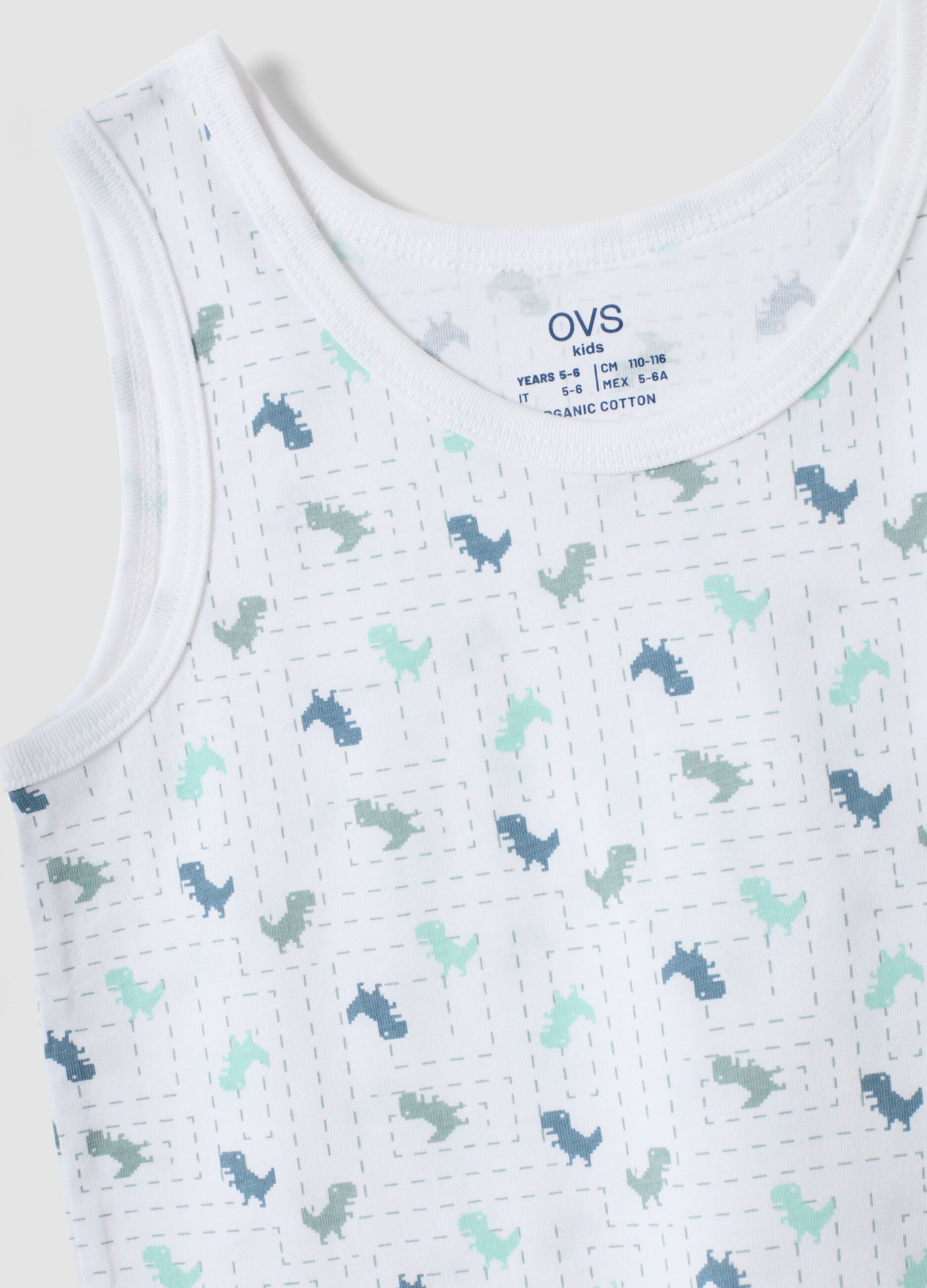 2-pack of green and white organic cotton racer vests with print