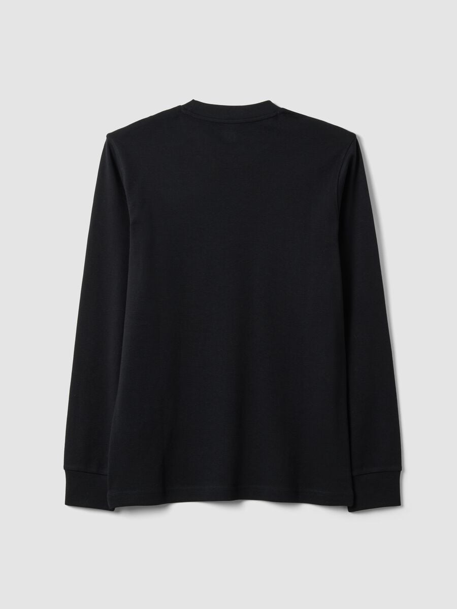 T-shirt nera in puro cotone girocollo a maniche lunghe regular fit_6