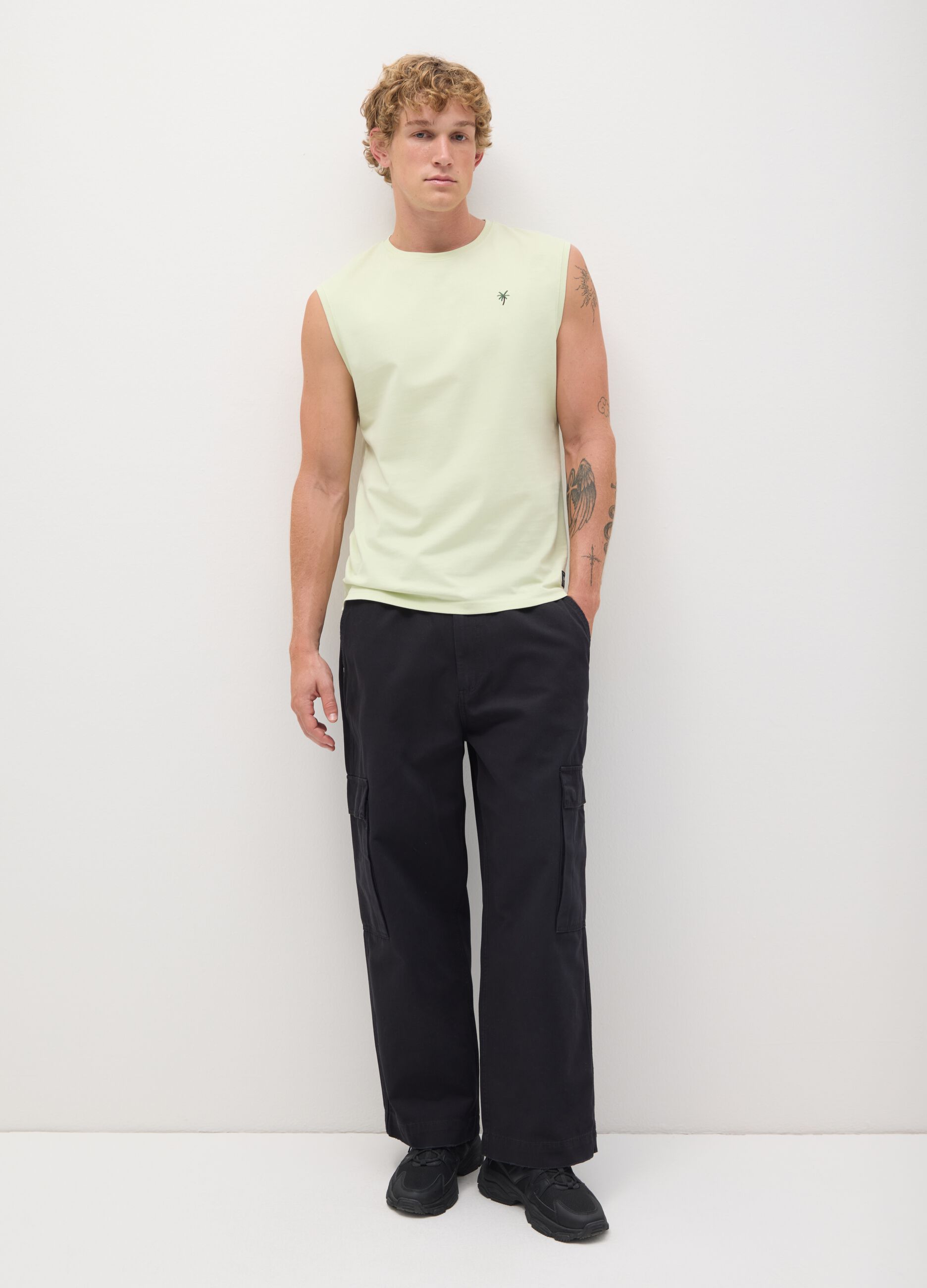 Men's green pure cotton regular fit tank top