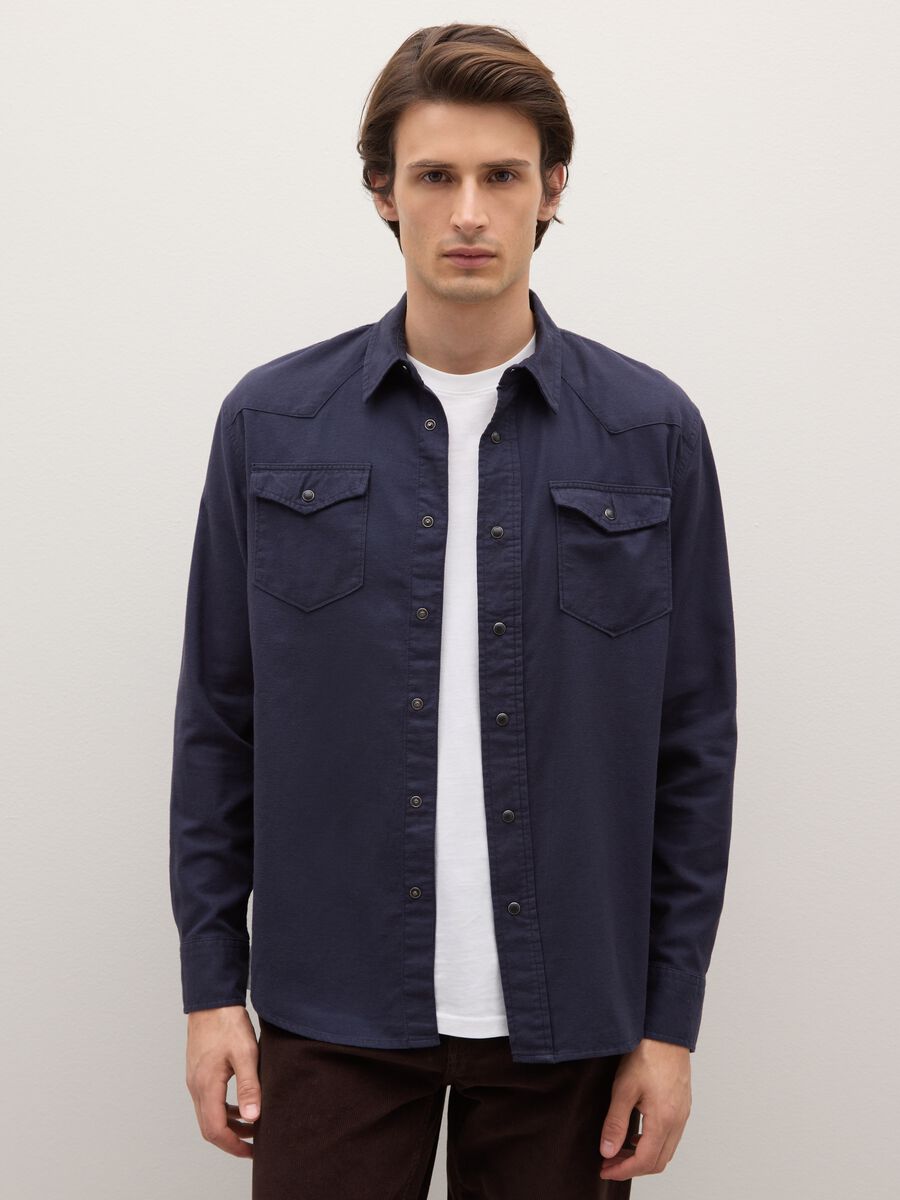 Pure cotton blue flannel shirt regular fit_1