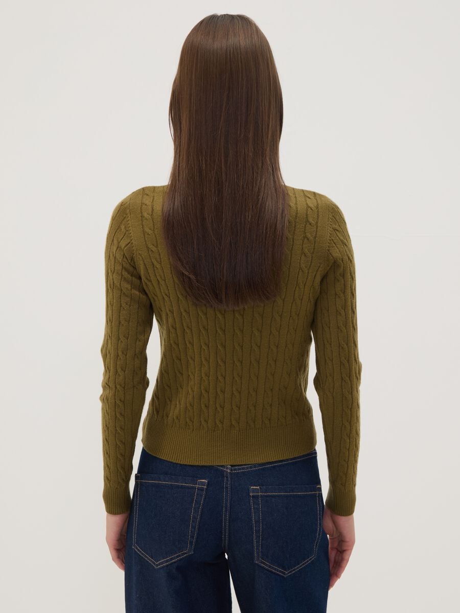 Maglia girocollo verde a trecce regular fit_3