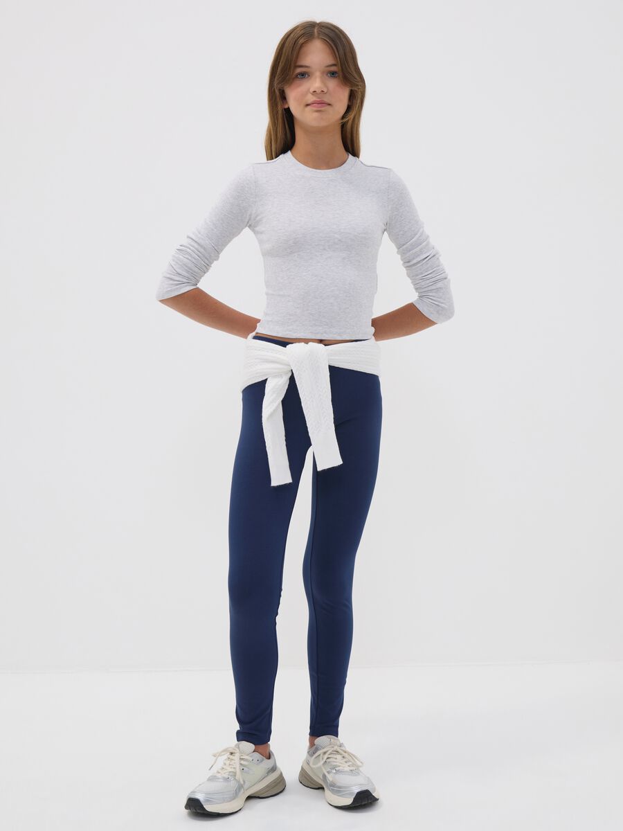 Girls&rsquo; blue skinny leggings in stretch organic cotton_0