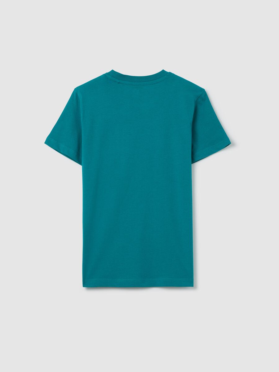 T-shirt blu in cotone bio con stampa lettering_4