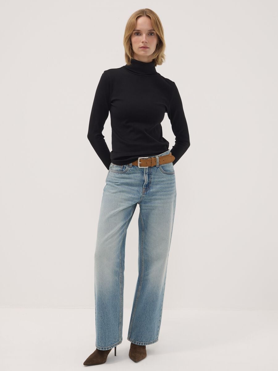 Black pure cotton long-sleeve crew-neck T-shirt_2