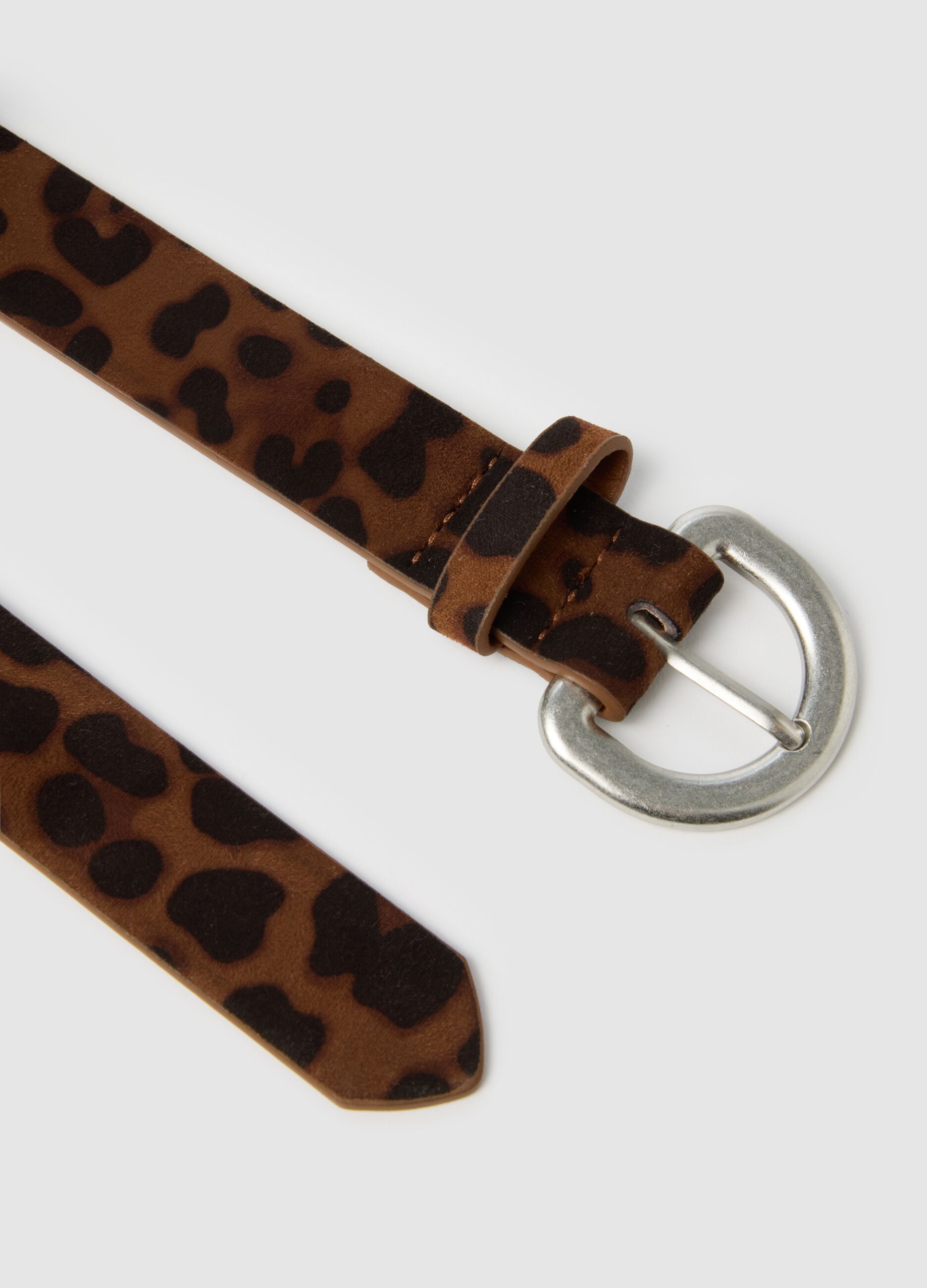 Brown belt with leopard print