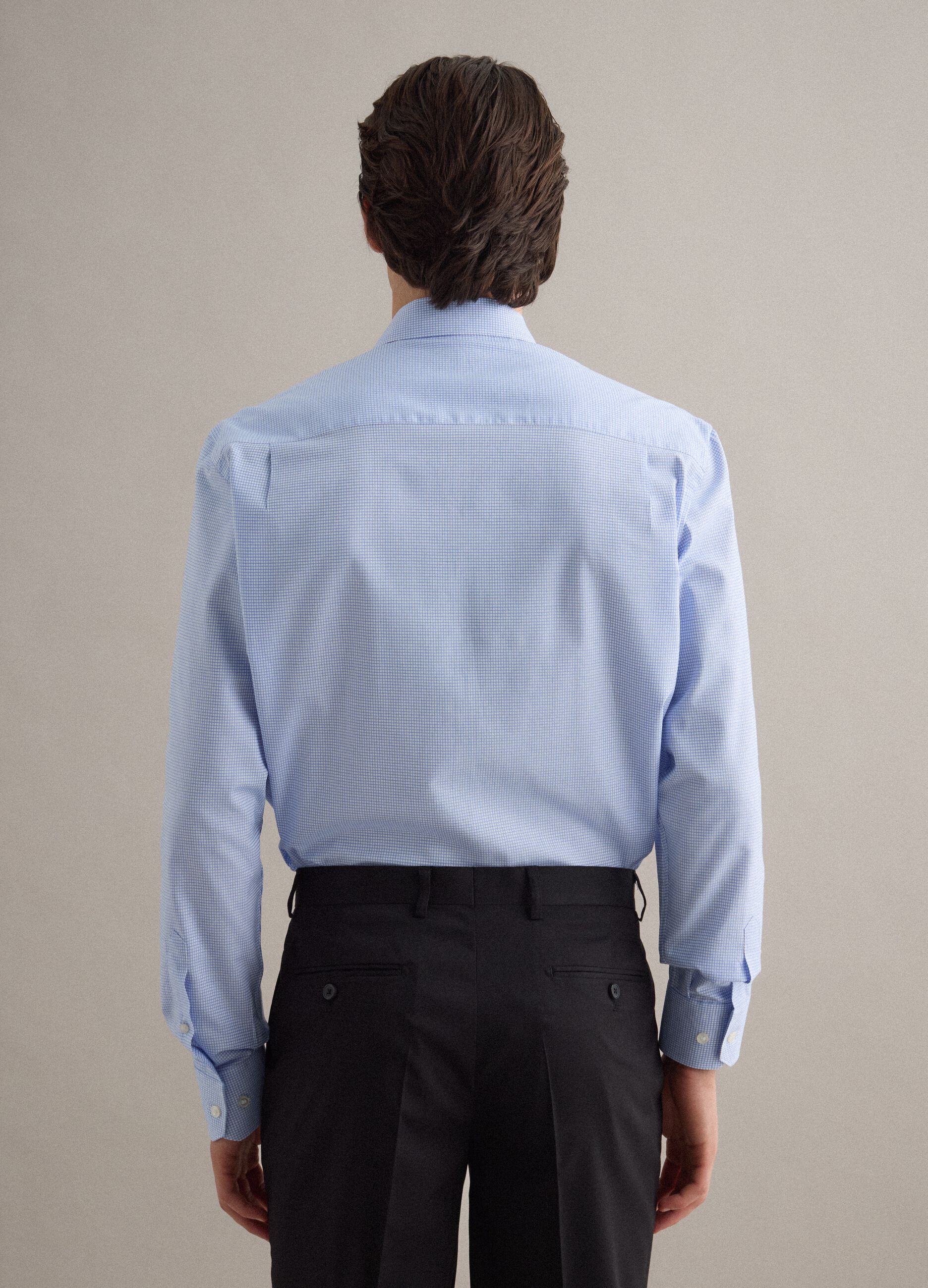 Camicia in puro cotone a quadri bianca e azzurra regular fit easy iron