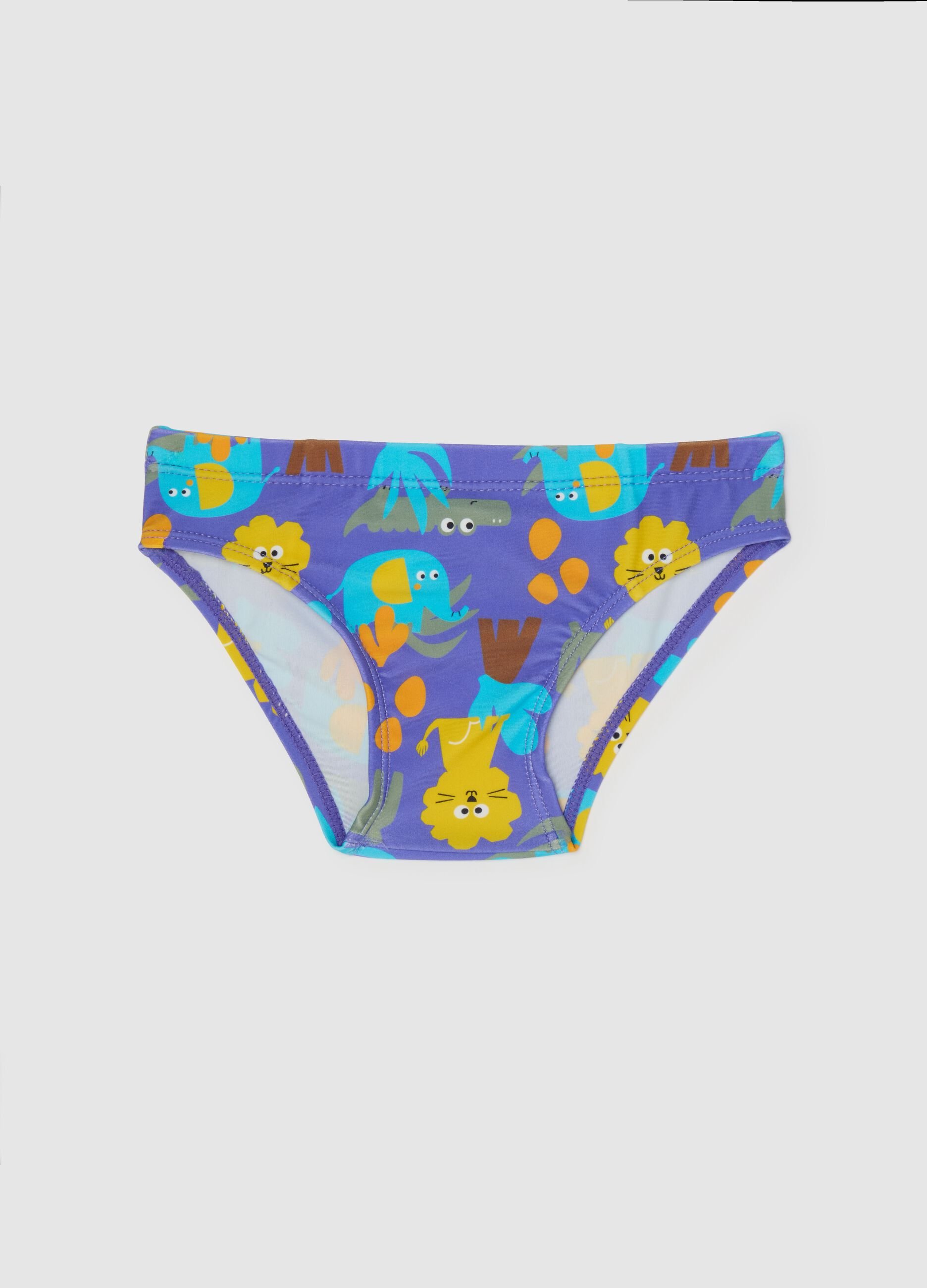Boys’ swim briefs in multicoloured stretch fabric